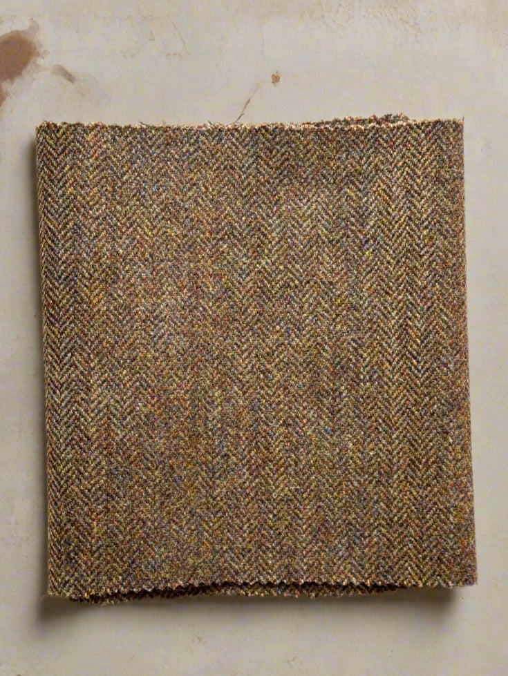 100% Wool Tan Herringbone Tweed Fabric With Jewel Fleck- Henry