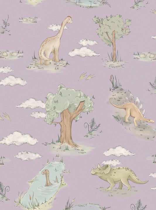 Dino Dreams - Dinosaur Wallpaper - Lilac/Sky