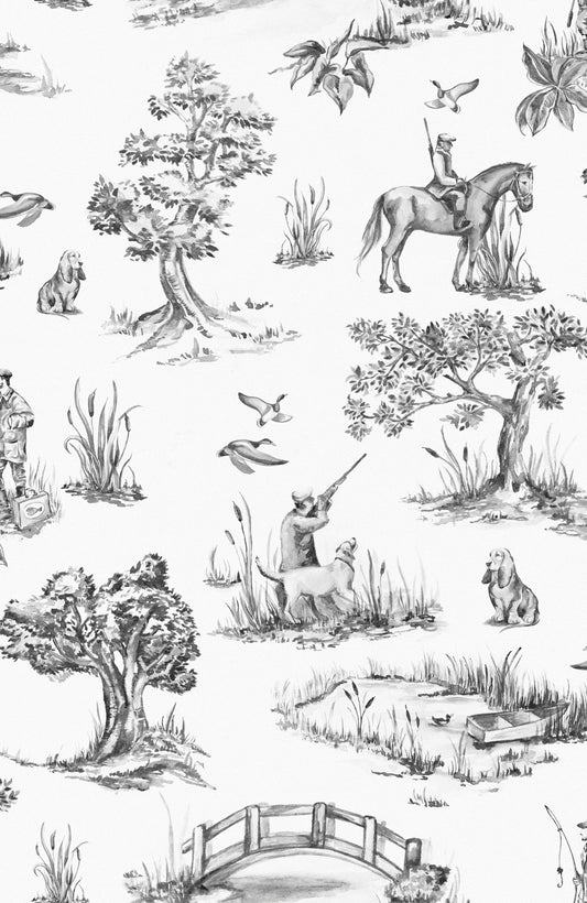 Hunting Toile Linen Fabric - Game Downton