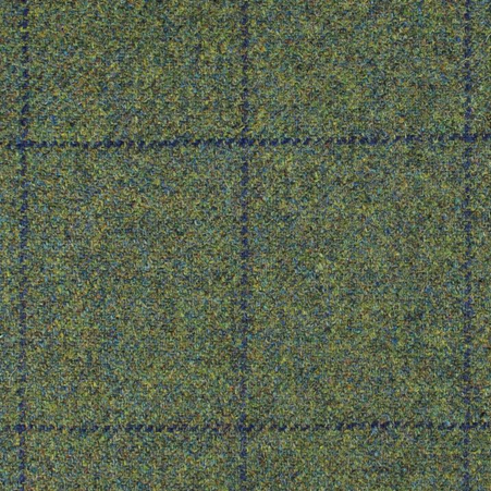 Callum - 100% Wool Blue Check Green Tweed Fabric