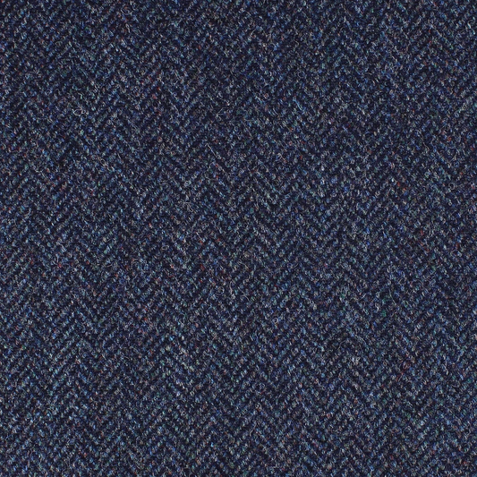 James - 100% Wool Beautiful Blue Herringbone Tweed Fabric With Coloured Fleck