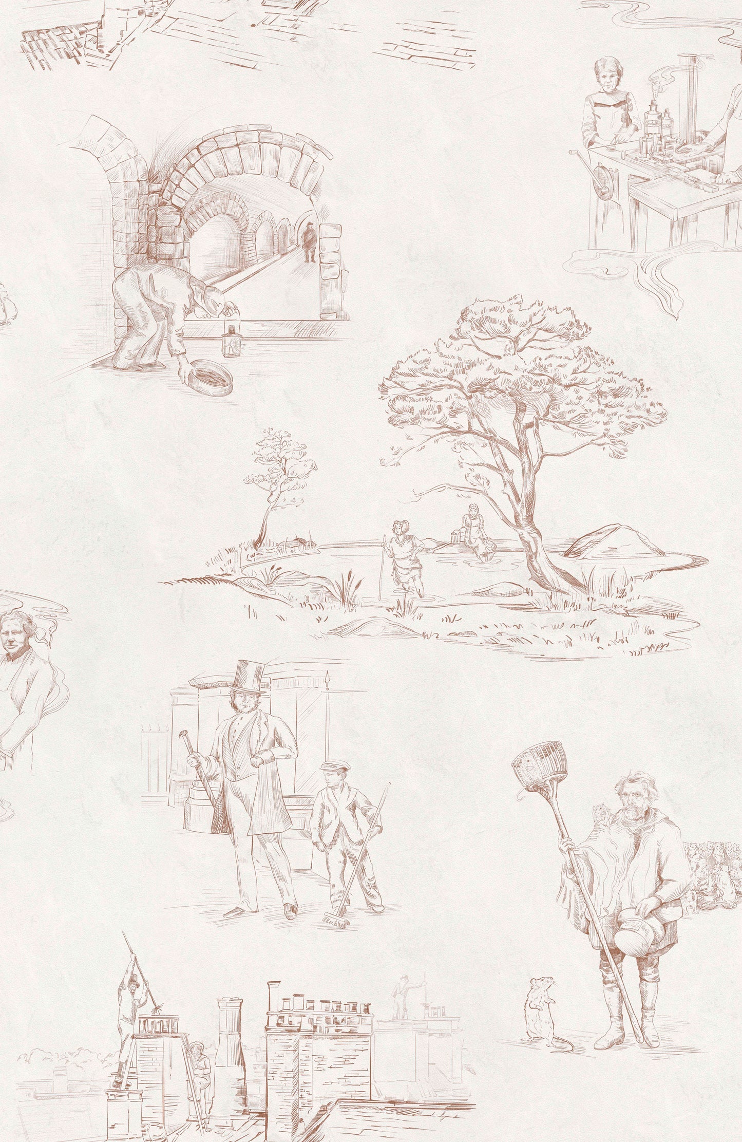 Dirty Work - Victorian Toile de Jouy Wallpaper