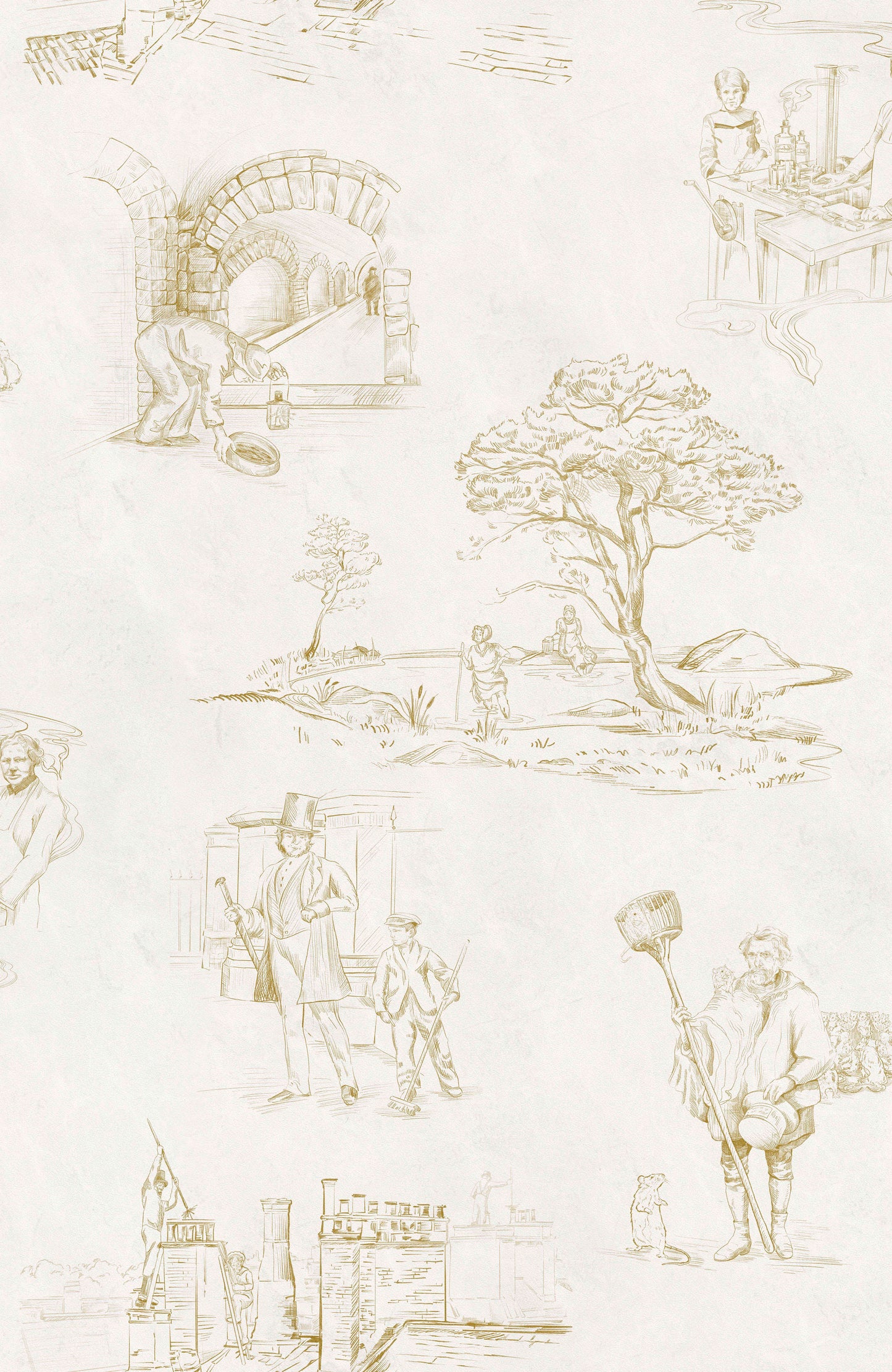 Dirty Work - Victorian Toile de Jouy Wallpaper