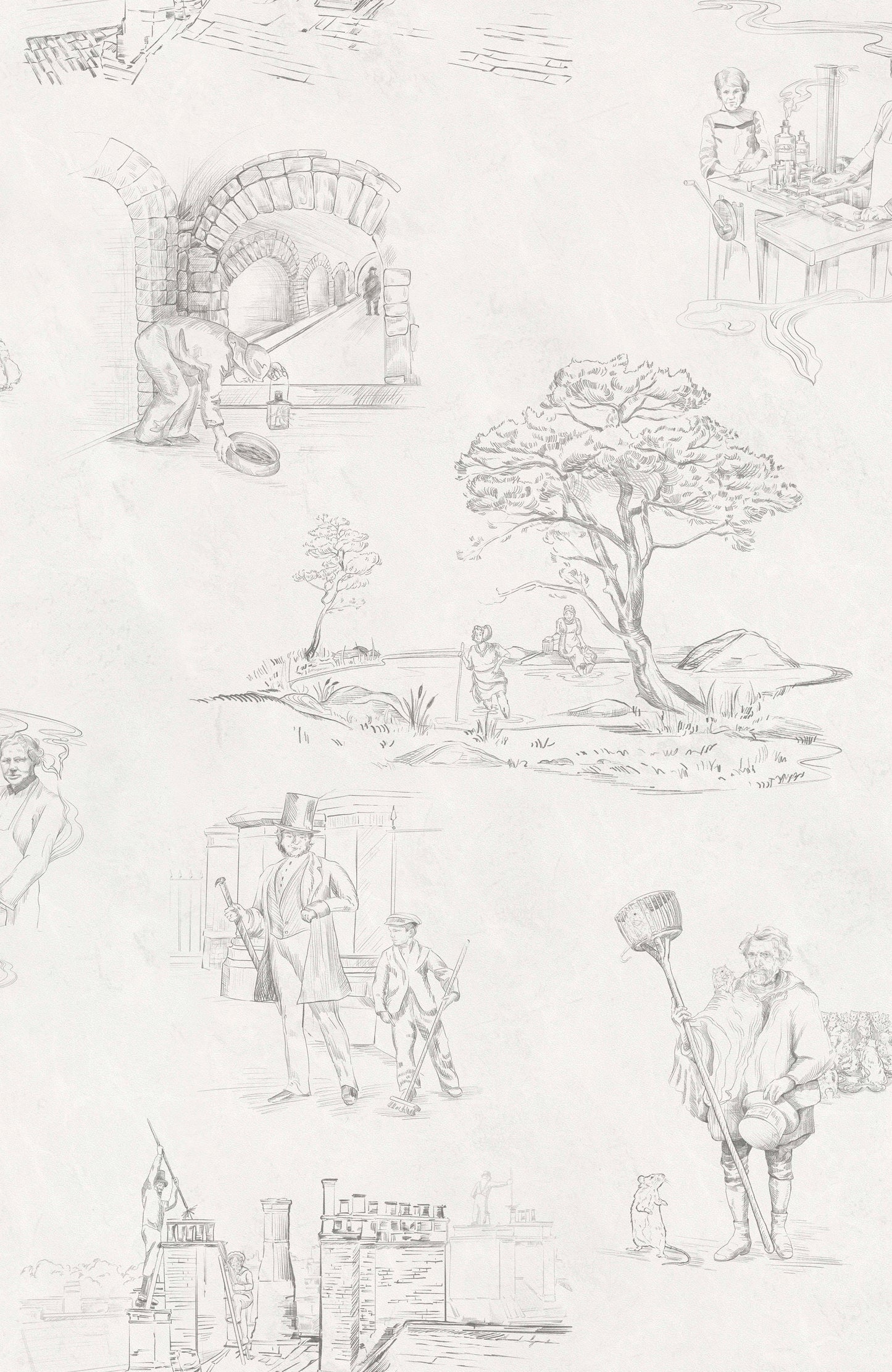 Dirty Work - Victorian Toile de Jouy Wallpaper