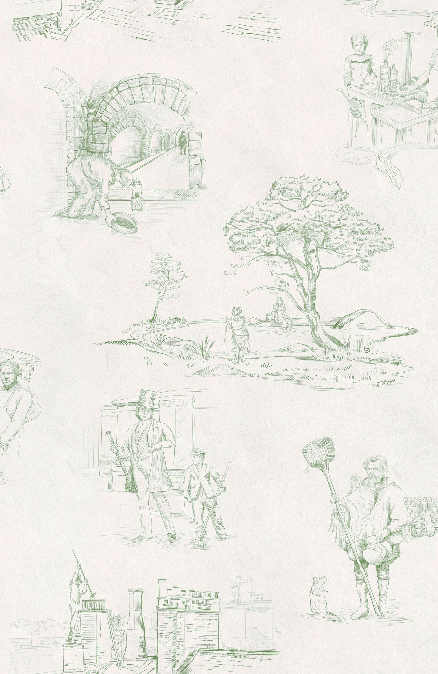 Dirty Work - Victorian Toile de Jouy Wallpaper