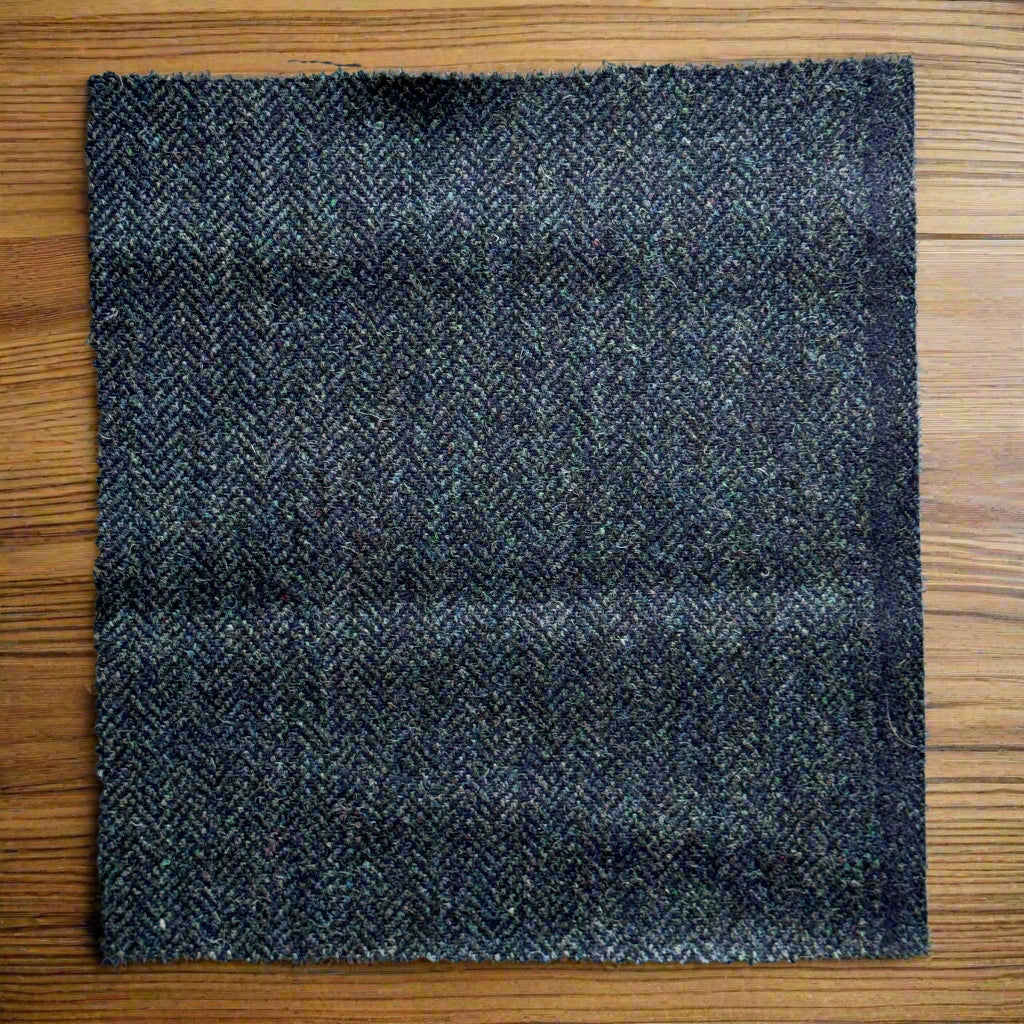 James - 100% Wool Beautiful Blue Herringbone Tweed Fabric With Coloured Fleck