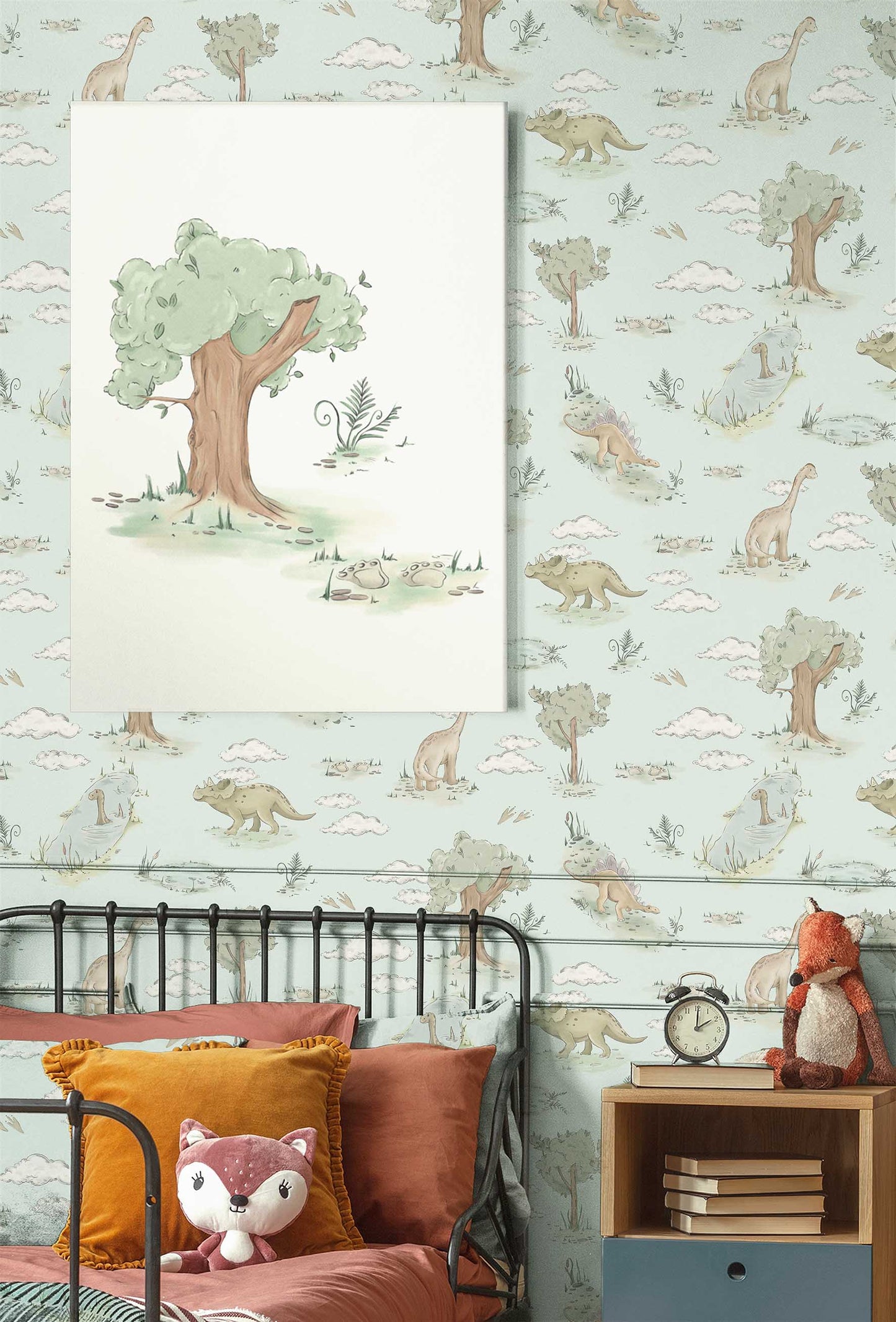 Dino Dreams - Dinosaur Wallpaper - Lilac/Sky