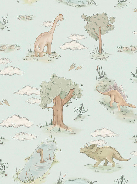 Dino Dreams - Dinosaur Wallpaper - Lilac/Sky